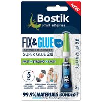 Bostik Super Glue Fix & Glue Gel Water Resistant 99.9% Materials Bonded 3g